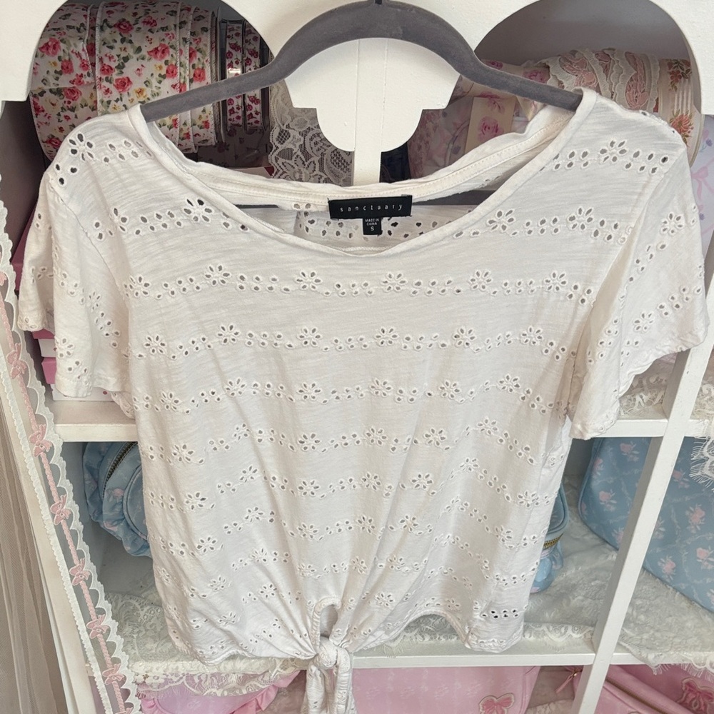 Sanctuary Cream Eyelet Tie-Front Top